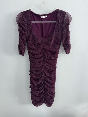 LUSH Purple Sparkly Ruched Mini Dress